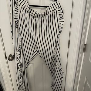 Eloquii black and white striped ruffle pants